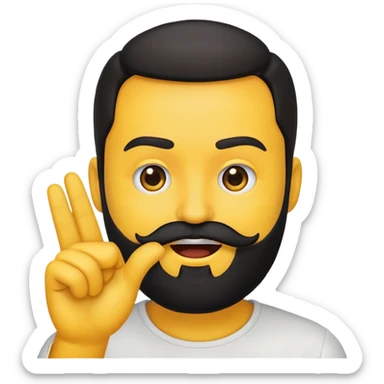 circular yellow emoji with black beard, mouth to the side, one eyebrow up, hand gesturing 'no' sticker