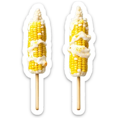 Mexican street corn (elote) on a stick. creamy sauce, cheese, and chili powder for texture and color. sticker