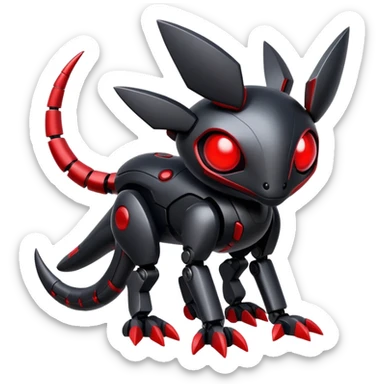 Modern futuristic black dark fakemon-creature with red accents sticker