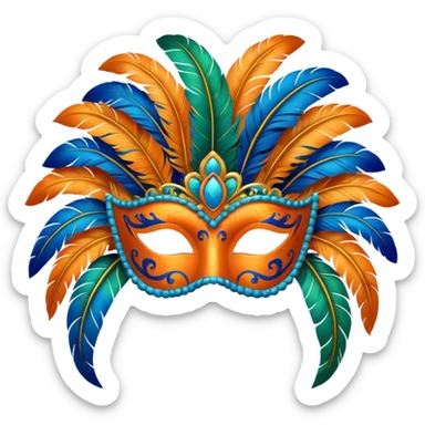 📦+ carnival mask in orange, blue and green , trying to make a carnival pack sticker