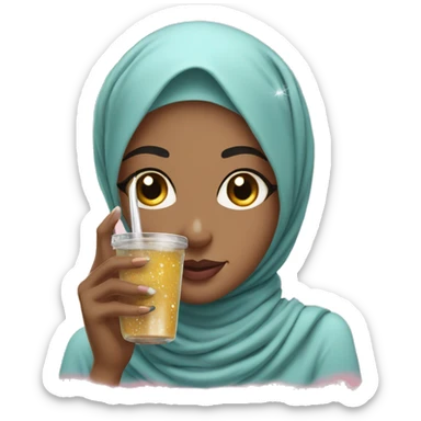 hijabi girl with nails, drinking boba with sparkles around her sticker