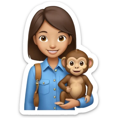 an asian girl with a happy monkey in her pocket sticker
