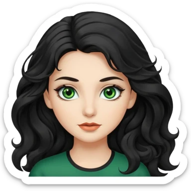 Caucasian girl with long, wavy black hair, green eyes, and pretty makeup. sticker