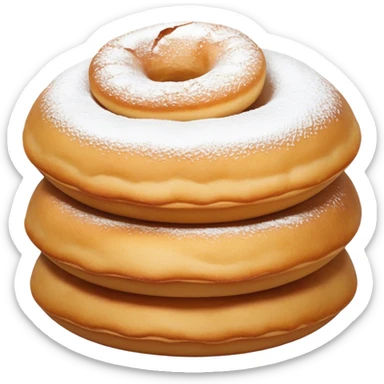 Cinematic Realistic image of simple round buñuelos, depicted with a lightly crisp, golden exterior and soft, airy interior, dusted with a subtle layer of powdered sugar and set against a rustic backdrop with warm, inviting lighting. sticker