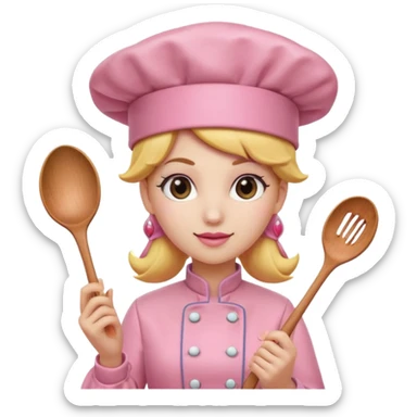 Pink chef hat princess peach with a hand and spoon sticker