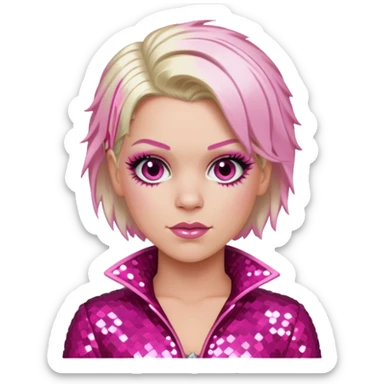 P!nk with platinum blonde hair with pink highlights, dark pink sequin outfit sticker