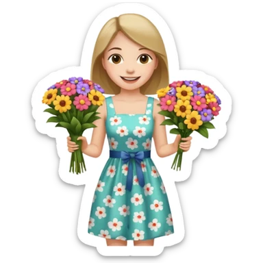 Shopper with flower bouquet sticker