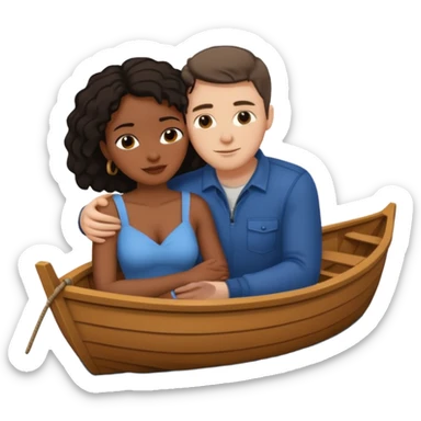A black woman and white man with dark hair hugging  in a boat  sticker