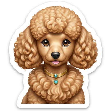 Cinematic Noble Apricot Poodle Portrait Emoji, Poised and regal, with a refined, elegant build and a meticulously groomed, curly apricot Fur, deep-set soulful warm eyes, Simplified yet sharp and sophisticated features, highly detailed, glowing with a soft, dignified glow, high shine, intelligent and graceful, stylized with an air of sophistication, focused and attentive, soft glowing outline, capturing the essence of a watchful and confident companion, so majestic it feels as though it could prance out of the screen with effortless authority! sticker