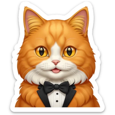 create an emoji that reflects an orange persian cat, with tuxedo pattern, her eyes are large and shes smiling, she has yellow eye sticker