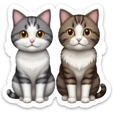 3 different coloured short haired cats including; a dark brown tabby and white cat, and a dark grey and white  sticker