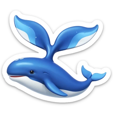 A 3D cartoon whale tail rising from the water, smooth surface reflection, ocean background, Memoji-style. sticker