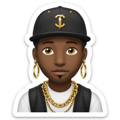 black guy with golden chains eartunnels and a snapback cap sticker