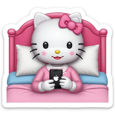 hello kitty tucked into bed on her phone sticker