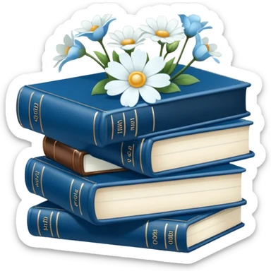 Blue books and white flowers AESTHETIC sticker