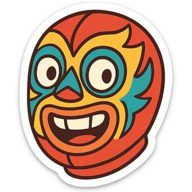 máscara de luchador mexicano, estilo caricatura, expresión divertida sticker