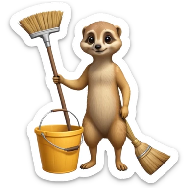 Meerkat with broom and bucket, cleaning sticker