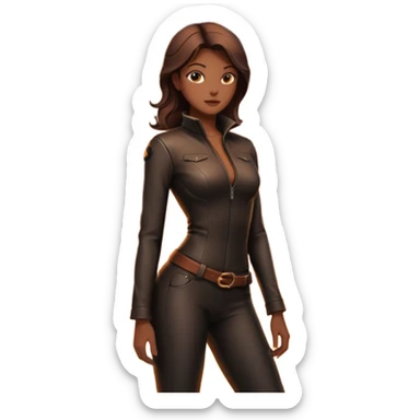 Female silhouette in tight leather, backlit by firelight, slow controlled posture sticker