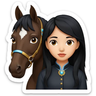 Dark brown asian girl with black horse sticker