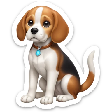 cinematic-[beagle dog]-realistic-full-body-sitting-emoji,-tail-resting-loosely-beside-its-paws,-head-tilted-dramatically,-sleek-[beagle]-fur,-simplified-yet-realistic-focused-features,-highly-detailed,-glowing-with-an-almost-sarcastic-glow sticker