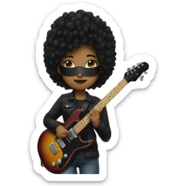 a girl with black mask and electric guitar and soft hair sticker