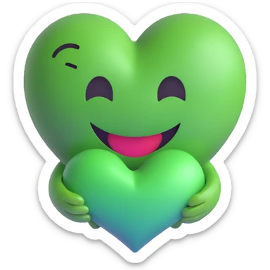 green smiley hugging a green heart sticker