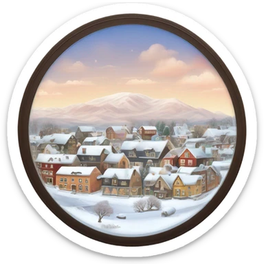  circular glass dome with Febuary small town inside very pretty sticker