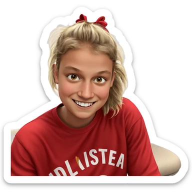 smiling boy in red shirt sticker