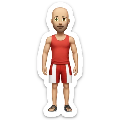 Bald white man with white tank top and red shorts sticker