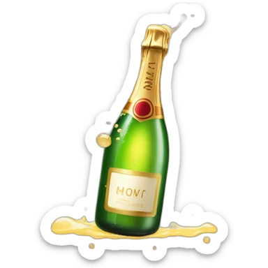 Champagne bottle popping and dripping from the top with foam sticker