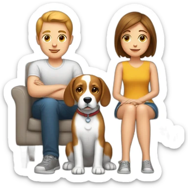 Brown hair White boy and girl and beagle Sit on couch sticker