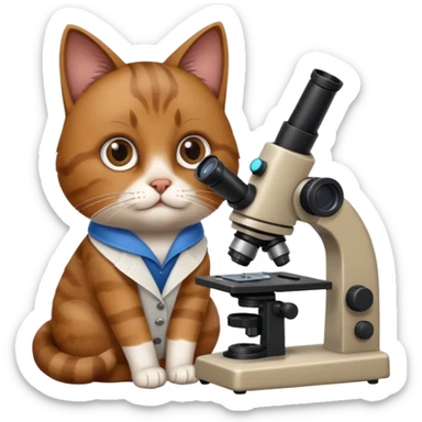 cat researcher peering through a microscope sticker