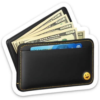 Rich emoji style black leather wallet with dollar bills, luxury money vibe, premium 3D emoji, ultra clean, high detail, no background
 sticker