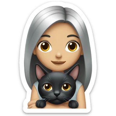 Girl black hair with cat gray sticker