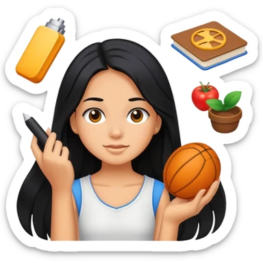 differemt girlhood hobbies, tanned long black hair  sticker