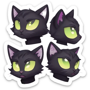 Gorgeous furry gothic dark techwear anime style anthro black cat furry sona Fakemon with blushing face yellow-green eyes with ponytail, aesthetic and pretty edgy black with violet collar and harness trending style sticker