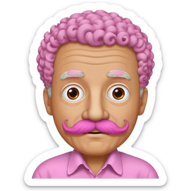 old guy with very curly short hair and big  pink mustache sticker