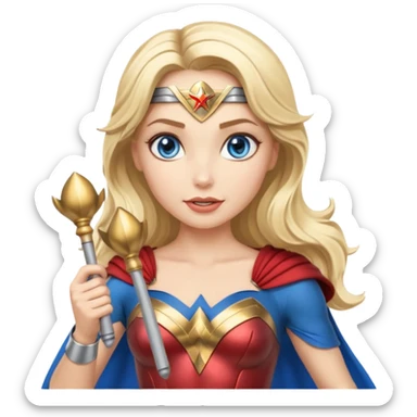 Blonde blue eyes Wonder Woman holding bell and baton sticker
