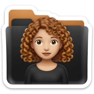 A **simple emoji-style icon** of a **black transparent plastic folder**, sleek and minimal, with **rounded corners**, subtle translucency, soft shading, and a **small logo of a canela-skinned girl with curly hair** on the front.
 sticker