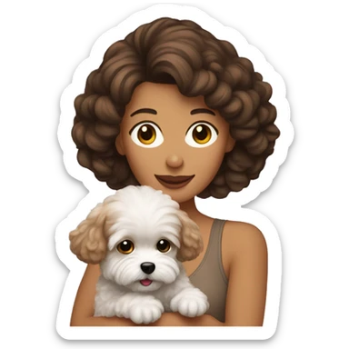 Brunette woman holding her Maltipoo dog sticker