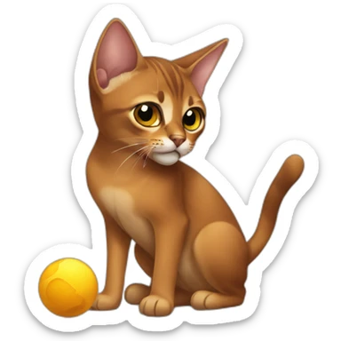 Abyssinian cat play with a small fur ball sticker