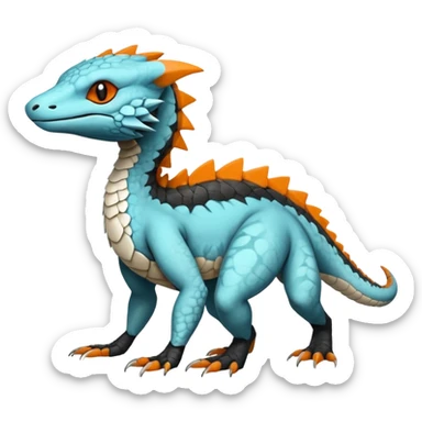 Rare realistic exotic cute white gloomy whitish and orange and cyan epic pretty beautiful handsome gorgeous aesthetic colorful vibrant Vernid-Trico-species-Fakemon-Salandit-hybrid-creature by LiLaiRa, 4 legs, 1 tail, random markings, (full body) sticker