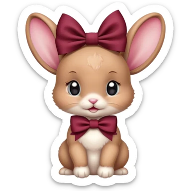 Baby bunny with coquette burgundy bow on ear sticker
