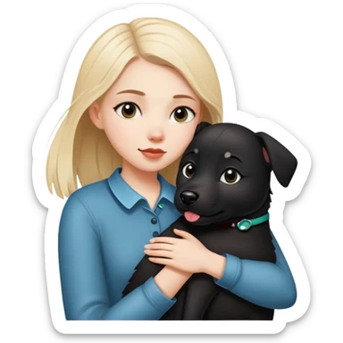 A white girl hugged a black Changmao dog with a little white on the corner of its mouth sticker