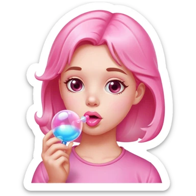 girl blowing bubble gum sticker