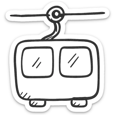 purple cable car, hand-drawn sketch style sticker