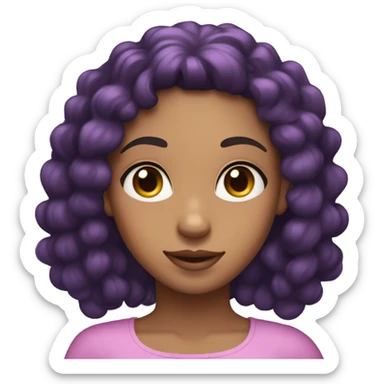tan girl with long black curls brown eyes and purple hair with pink tiara sticker
