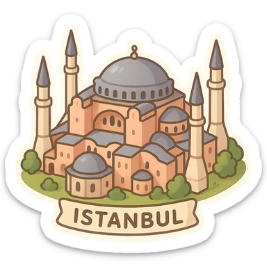 Isometric illustration of Istanbul, featuring photorealistic Hagia Sophia sticker
