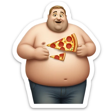 Fat man eating pizza  sticker