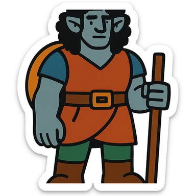 DnD firbolg with grey skin and black curly hair sticker